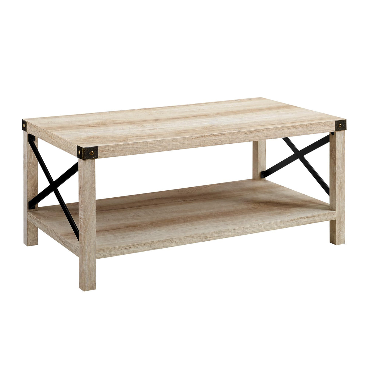 Sedalia Modern Farmhouse Metal X Coffee Table, 40 Inch, White Oak