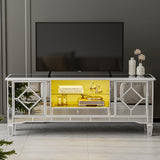 Mirrored LED TV Stand for 65+ inch TV, Silver Entertainment Center with LED Lights