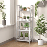 4-Tier White Ladder Shelf, Bamboo Open Bookcase Book Shelf with Storage, 47.5" Freestanding Display Shelving Unit Plant Stand Rack Organizer, Shelves for Bedroom, Living Room, Home Office