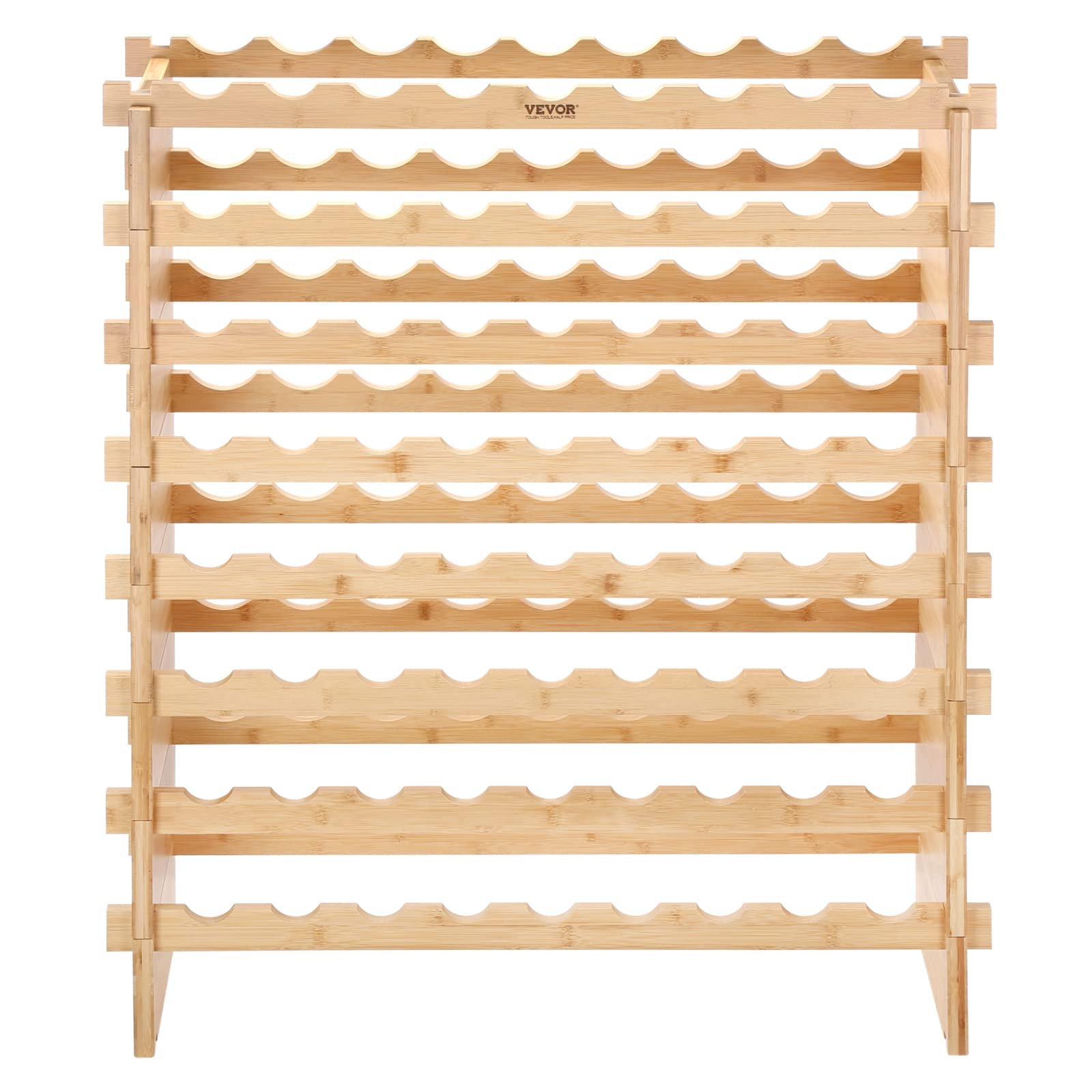 72 Bottle Stackable Modular Wine Rack, 8-Tier Solid Bamboo Wood Storage Racks,