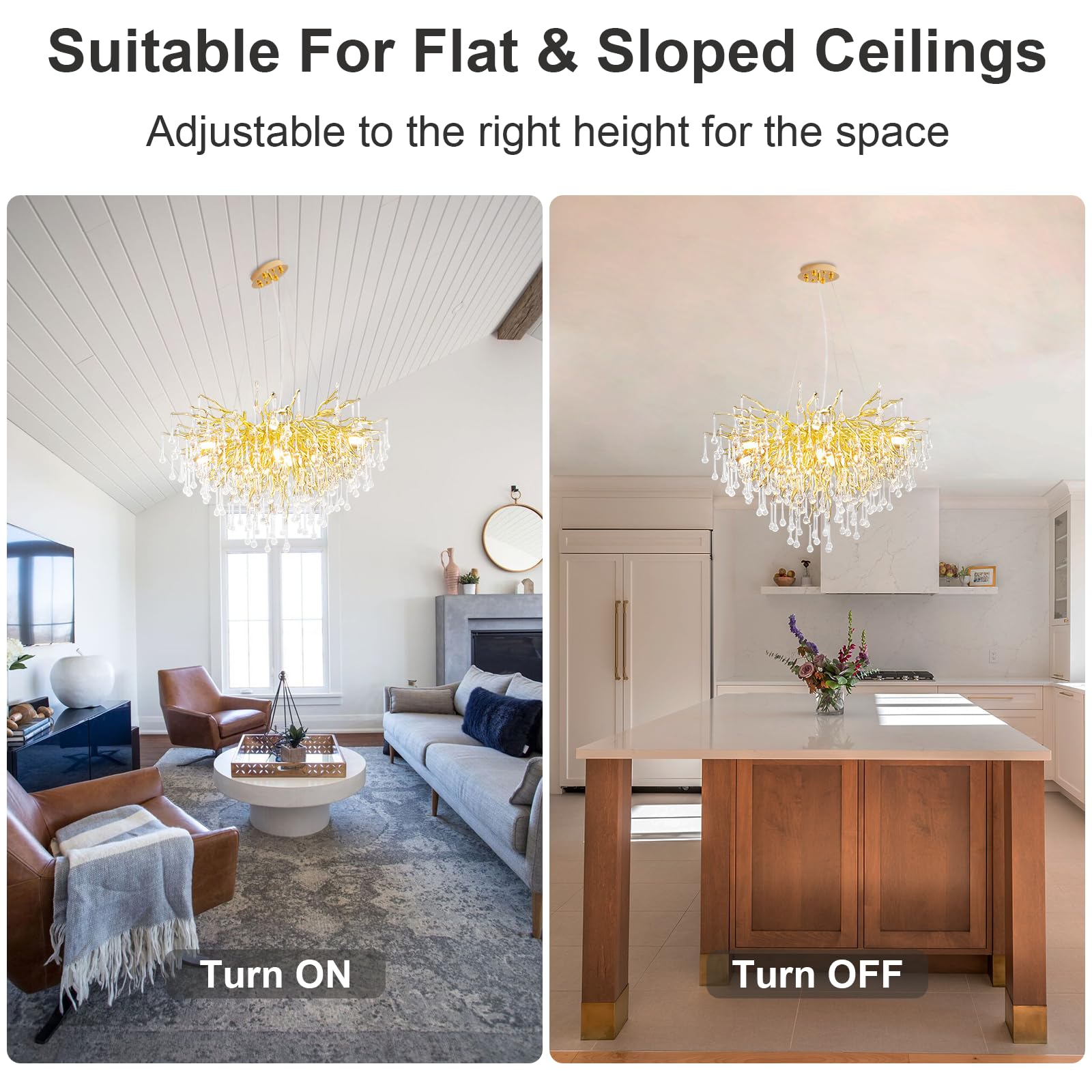 Gold Crystal Chandelier for Dining Room, Modern Raindrop Tree Branch Chandelier,