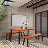 Patio Dining Table with Umbrella Hole, Outdoor Picnic Table for Backyard, Garden