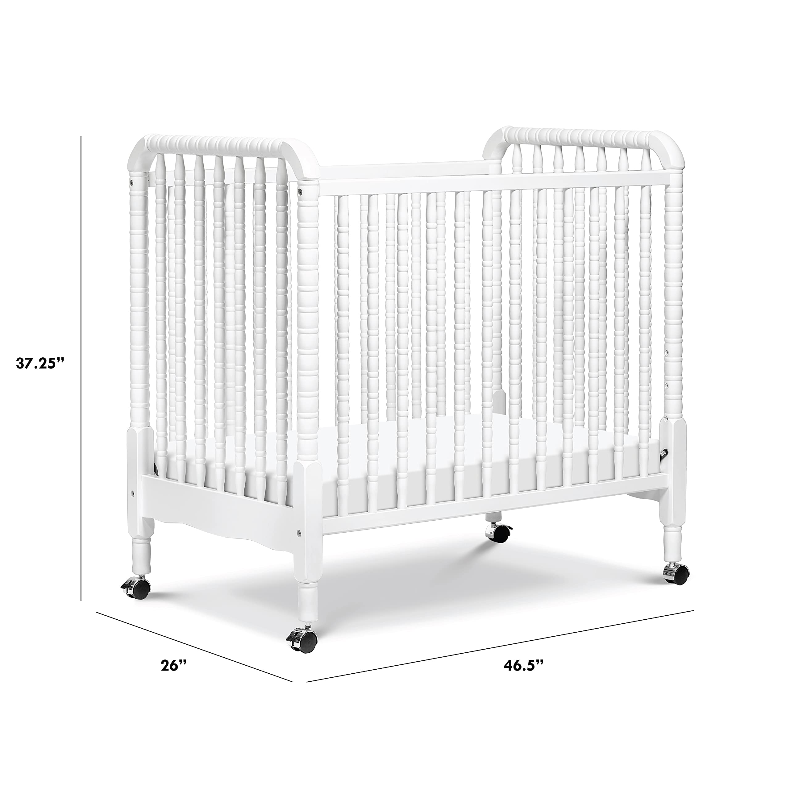 Lind 3-in-1 Convertible Mini Crib in White, Removable Wheels, Greenguard Gold Certified