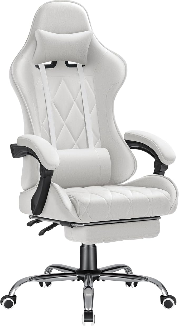 Gaming Chair, Video Game Chair with Footrest and Massage Lumbar Support Breathable