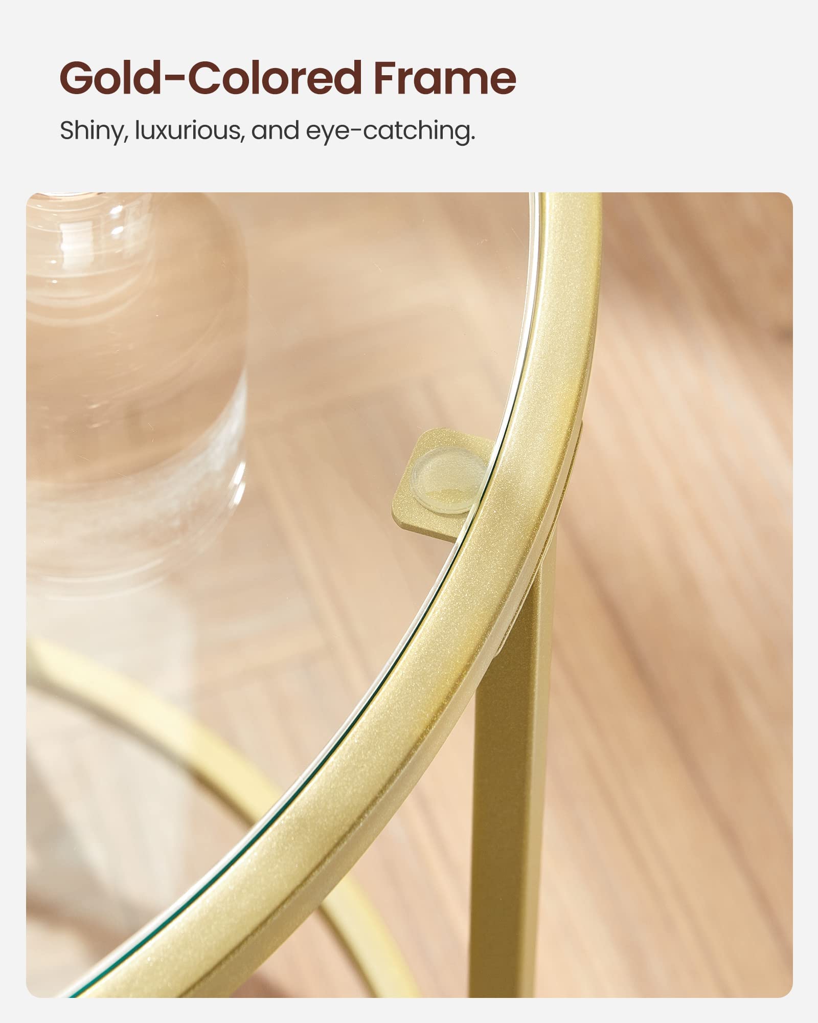 Round Side Tables, Set of 2, Glass End Tables with Metal Frame, Gold Coffee Tables