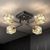 Semi Flush Mount Ceiling Light Fixture Modern 6 Lights Gold Crystal Chandelier,