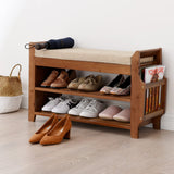 2-Tier Shoe Storage Bench with Storage, Bamboo Shoe Bench with Cushioned Seat