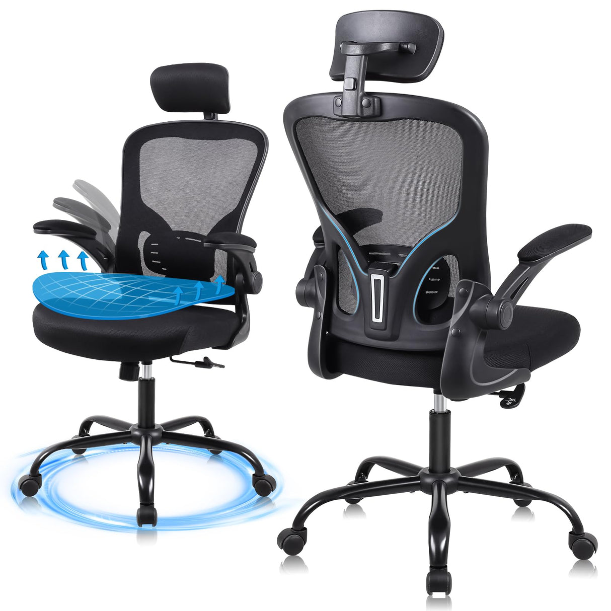 Ergonomic Office Desk Chair- Mesh Home Office Desk Chair with Headrests & Adjustable