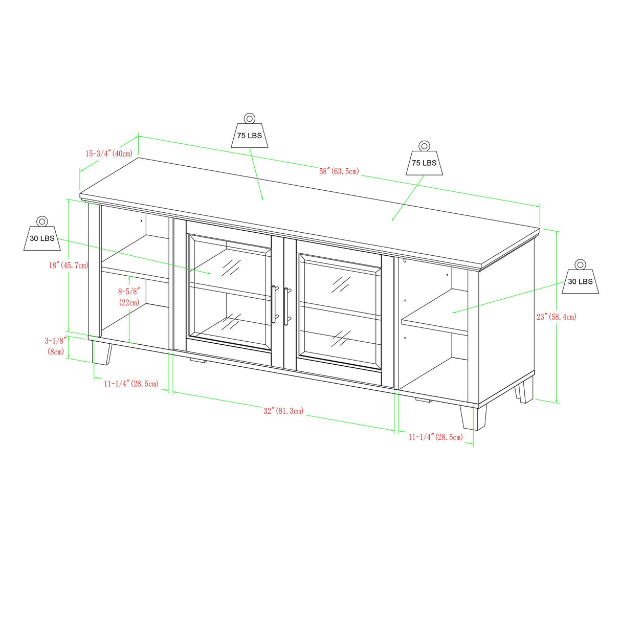 Grove Modern Double Glass Door TV Console for TVs up to 65 Inches, 58 Inch