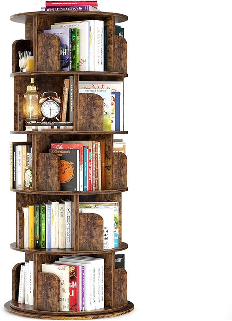 Bookshelf, Wood Corner Bookshelf, 360 Display Spinning Bookcase Storage Rack,