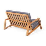 Eartha Outdoor Loveseat Set with Coffee Table, Teak Finish, Dark Gray