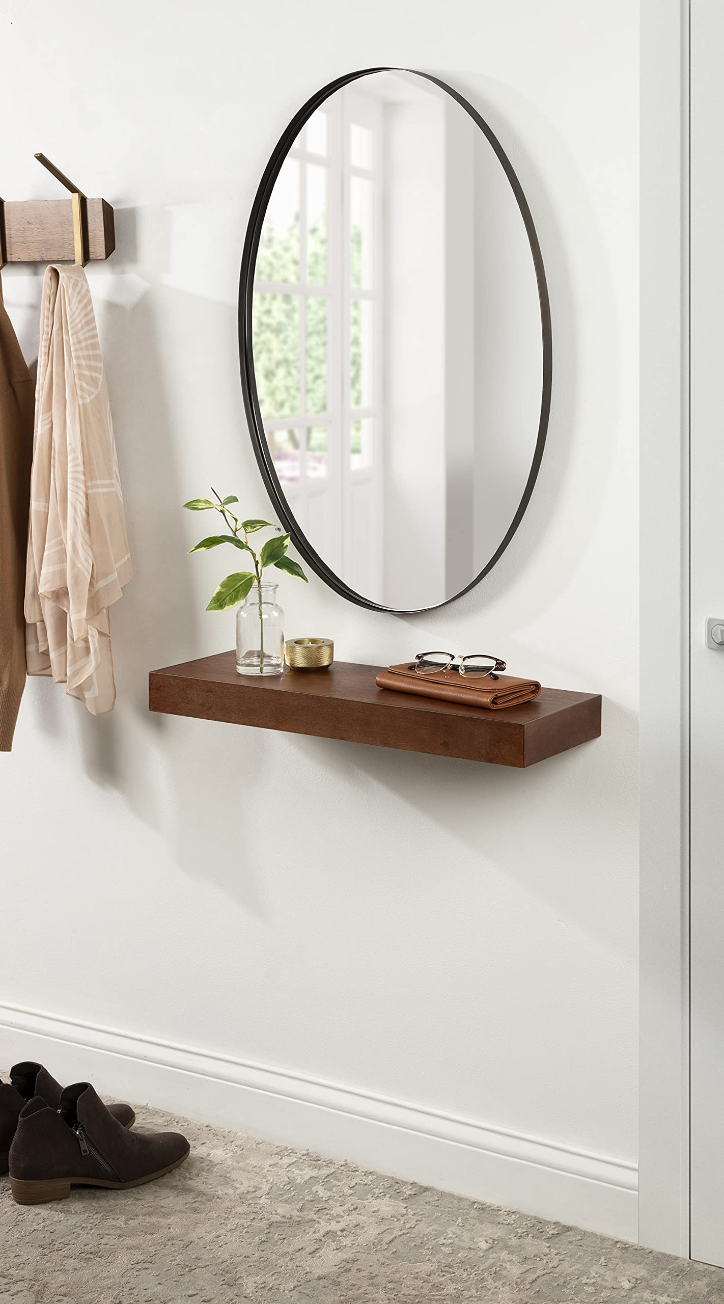 Rollo Midcentury Oval Mirror, 20 x 30, Bronze, Decorative Modern Mirror Decor for Wall