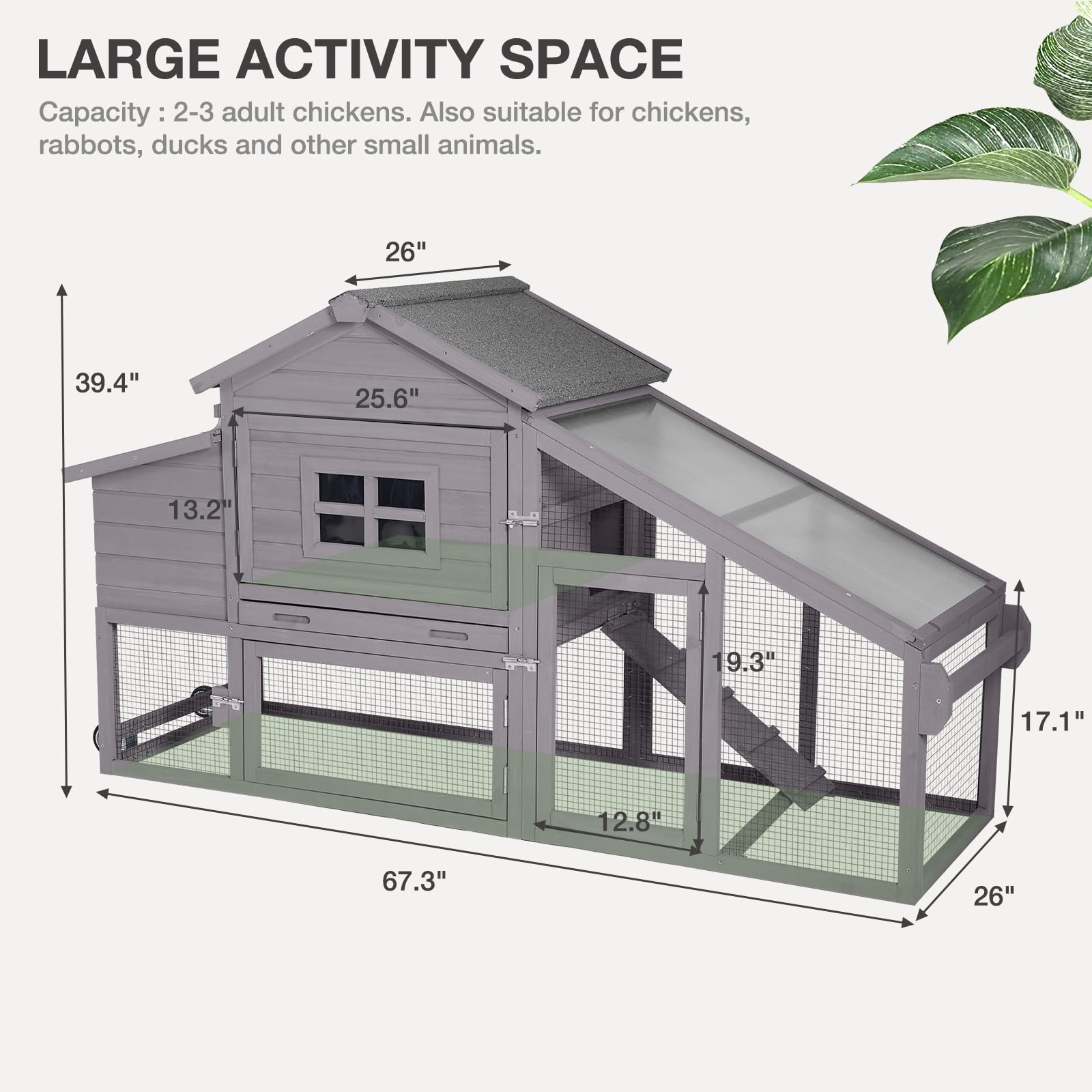 MEDEHOO Chicken Coop Expandable Chicken House for Outdoor with Wheels Nesting Box, Leakproof Pull-on Tray and UV-Resistant Roof Panel