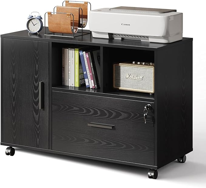 File Cabinet with Charging Station, 1 Drawer Rolling File Cabinet, Locking Filing Cabinet