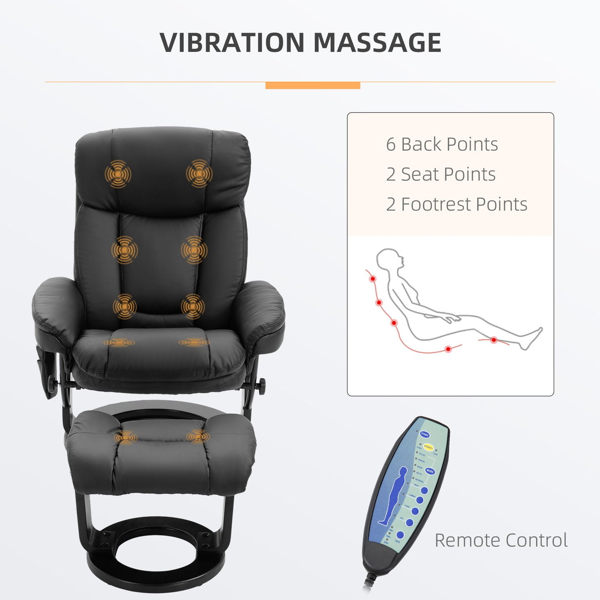 PU Leather Massage Recliner Chair with Ottoman 10 Point Vibration Swiveling Armchair,