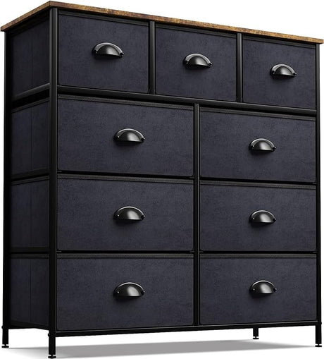 Bedroom Dresser with 9 Drawers - Closet Organizer with Steel Frame Wood Top & Easy