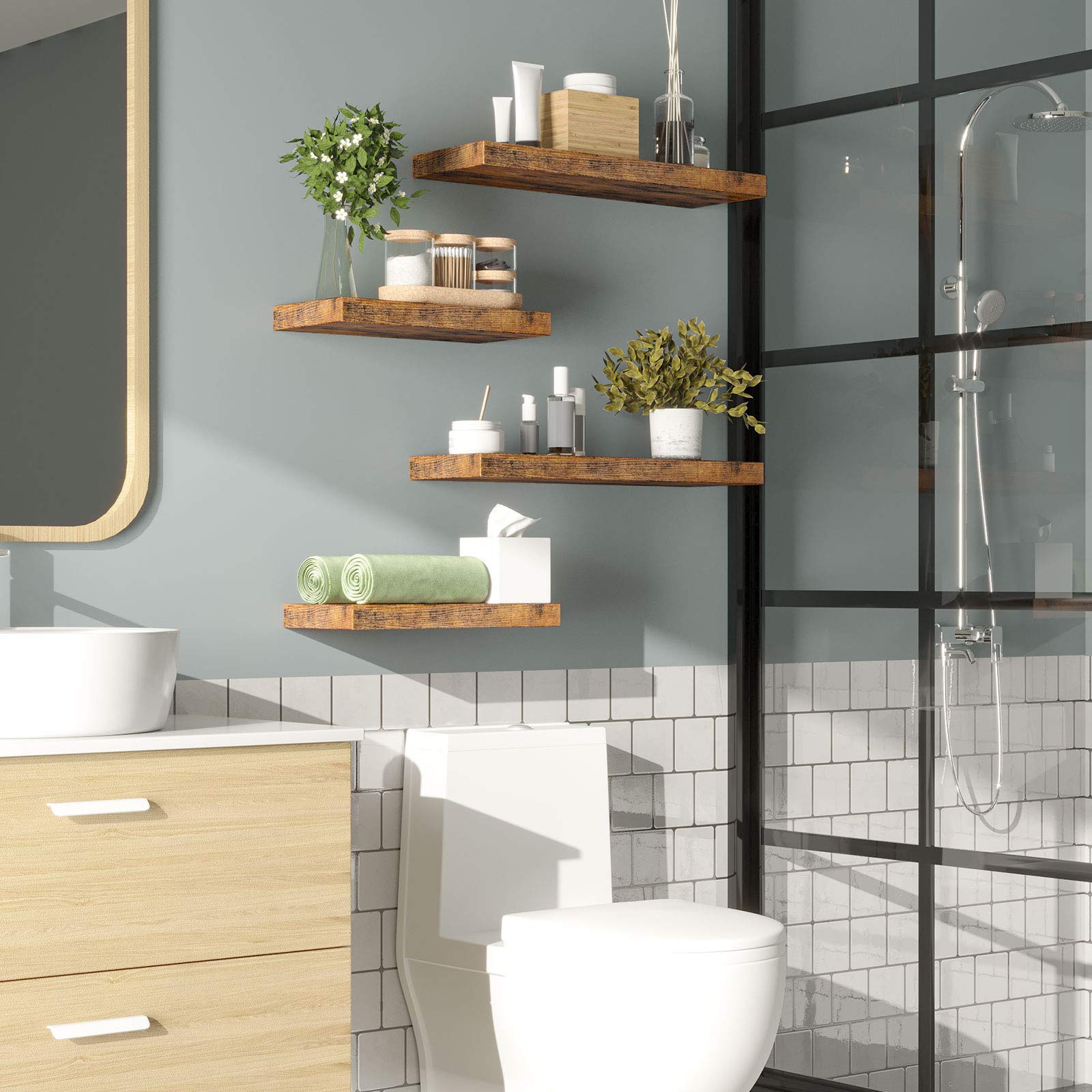 EBF40BJ01 Wall Shelf, Floating Shelf, Set of 2, Sturdy Wall Boards, 40 x 20 x 3.8 cm