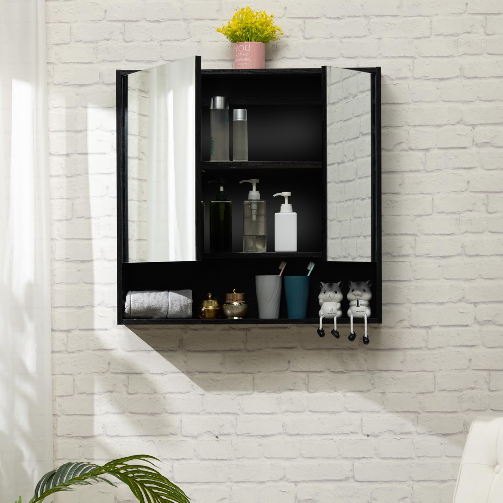 Medicine Cabinet with Mirror and Shelves, Oversized Bathroom Wall Storage