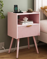 Nightstand,Modern Bedside Table with Storage Drawer and Open Wood Shelf