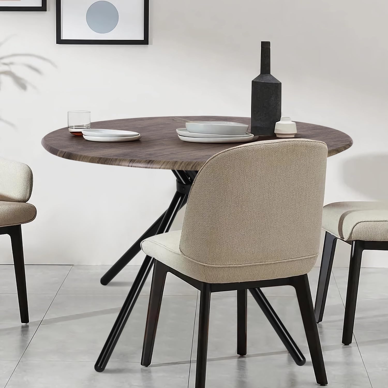 31.5" Round Dining Table for 2-4 People, Vintage Wood Kitchen Table with Unique I