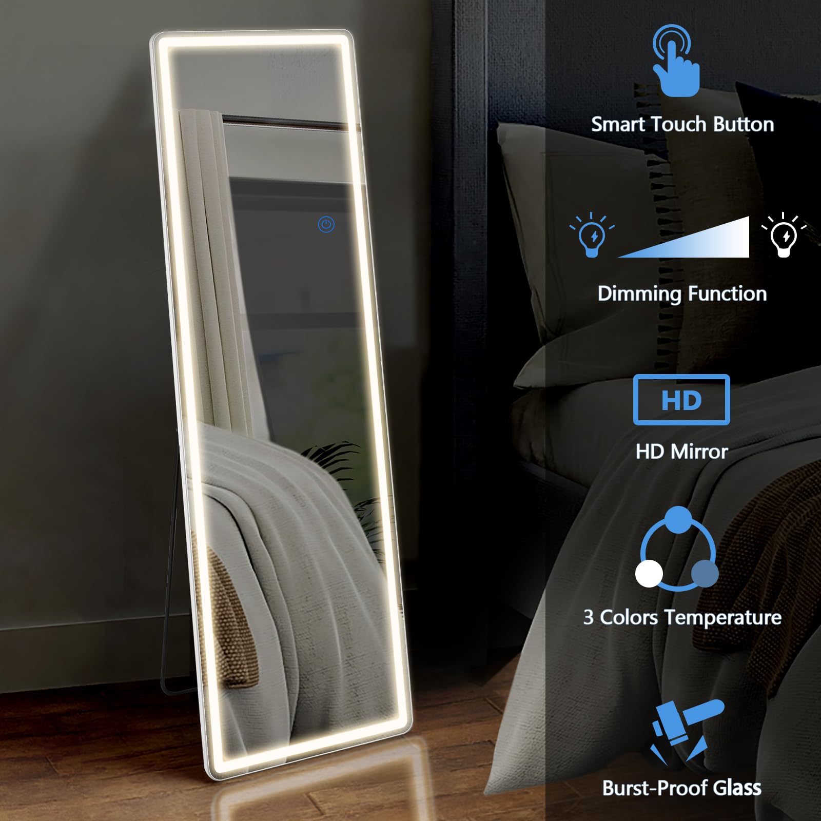 LED Full Length Mirror 20×63 with 3 Color Lights