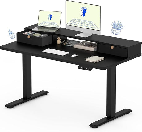 Electric Standing Desk with Drawer, Solid One-Piece Adjustable Height Desk with Storage