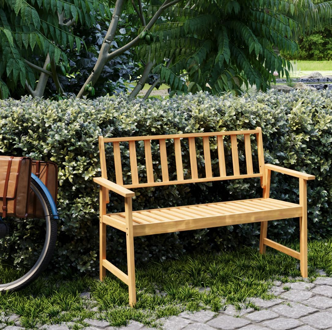2-Seater Garden Bench, 330 lbs Capacity, in Teak Finish