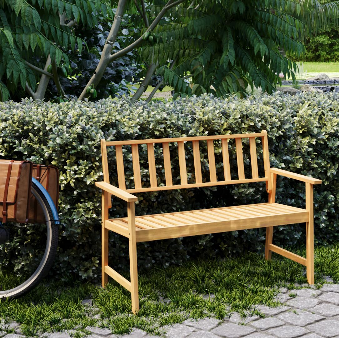 2-Seater Garden Bench, 330 lbs Capacity, in Teak Finish