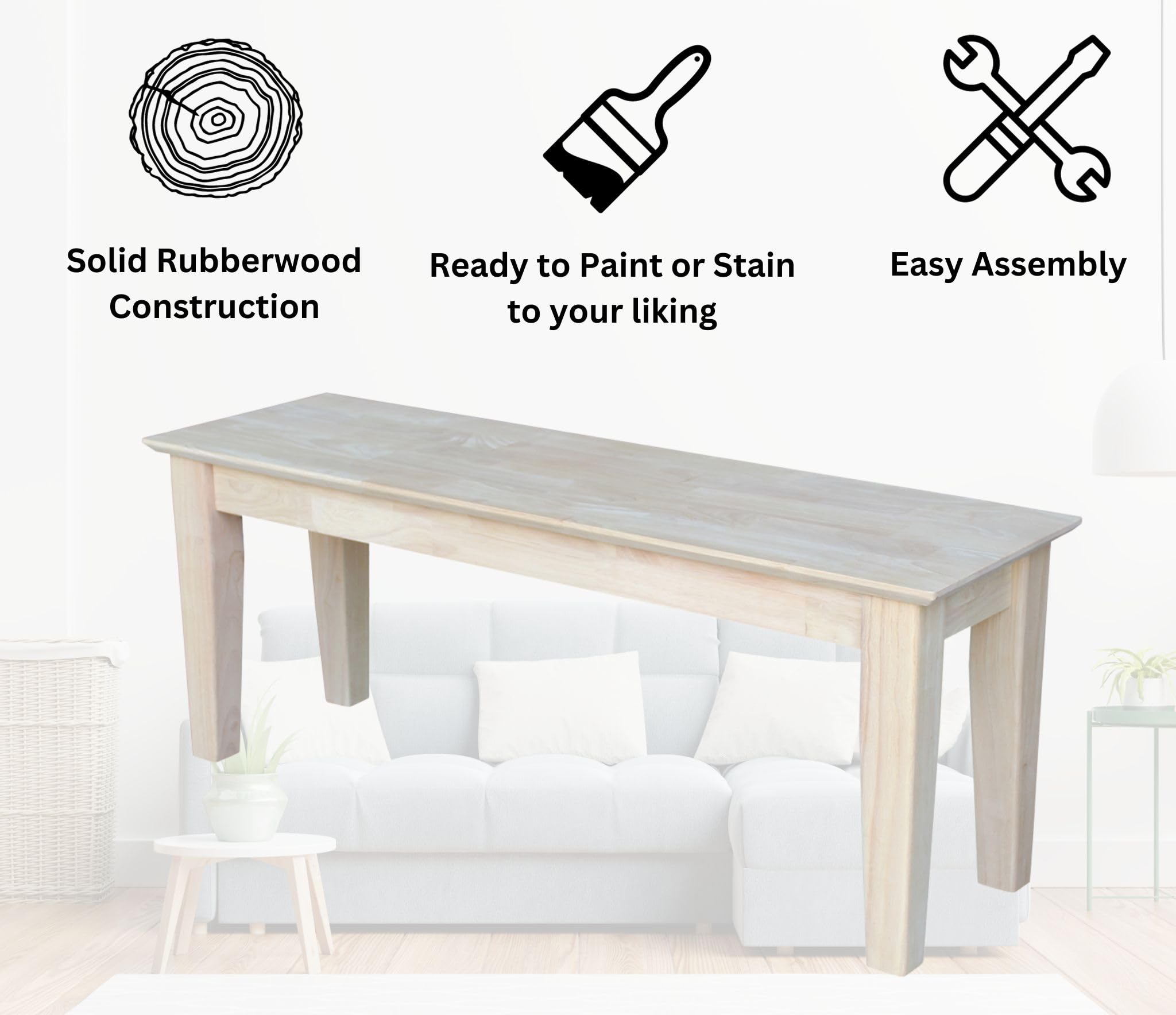 Shaker Style Bench, Unfinished