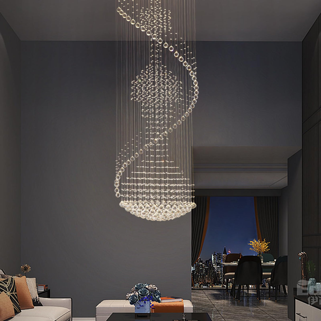 Foyer Chandeliers for High Ceilings, Large Staircase Modern High Ceiling Crystal Chandeliers,