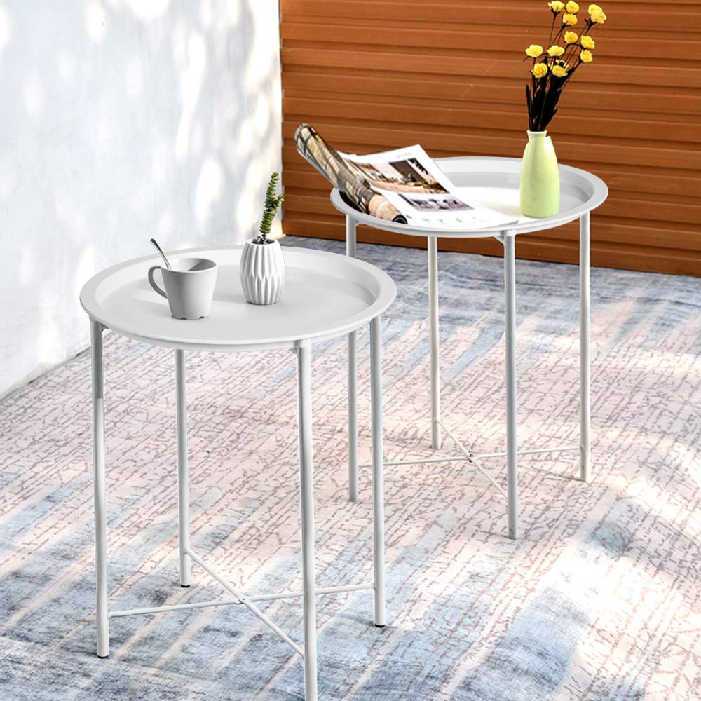 Side Table,Round Tray Table Foldable Multi-Purpose Sofa,Coffee