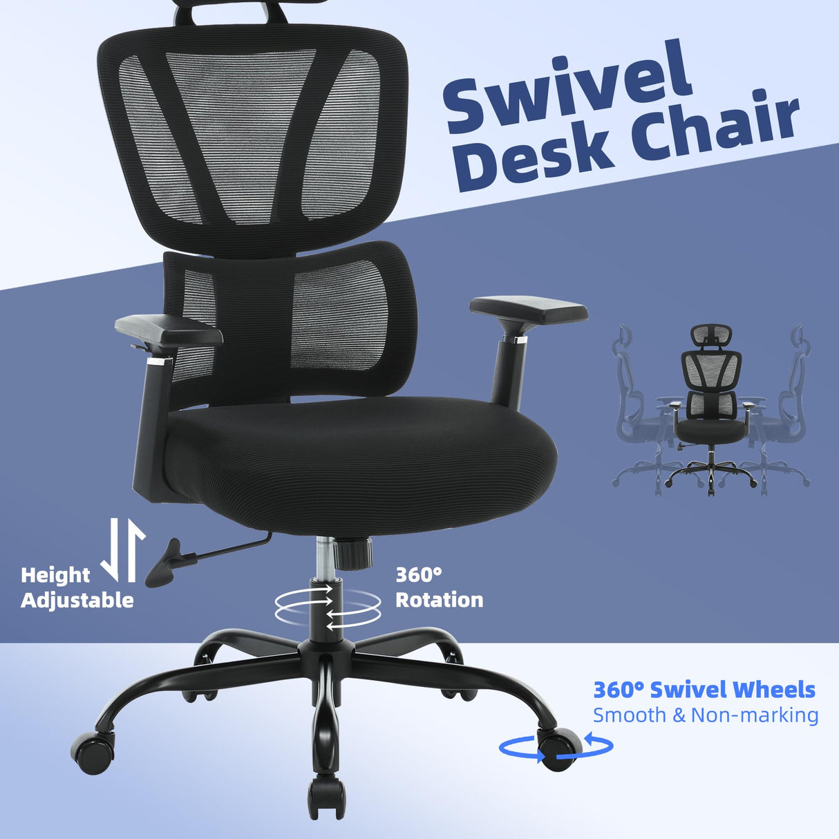 Home Office Ergonomic, Executive Mesh Office Desk Chair with Wheels, Swivel Computer