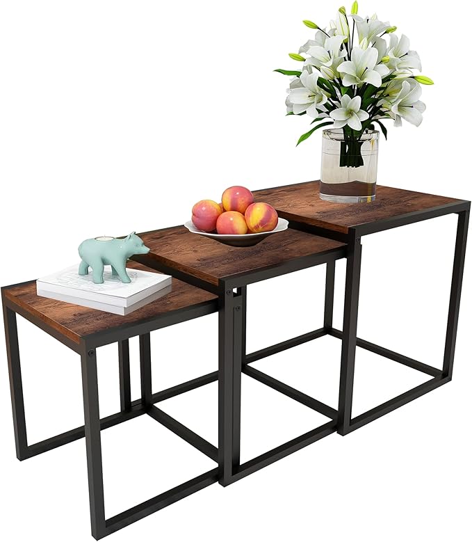 Nesting Table Set of 3 Side Tables, Modern Coffee Table Stacking End Table