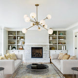 White Milk Glass Hanging Chandelier 10 Lights Mid Century Modern Globe Sputnik
