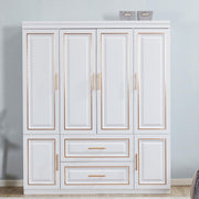 74" H Closet with Doors White Wooden Armoire Wardrobe Closet Freestanding Clothes
