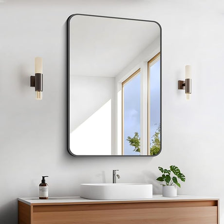 Large Bathroom Mirror 72x36 Inches, Black Oversized Wall Mirror for 2 Sinks Aluminum