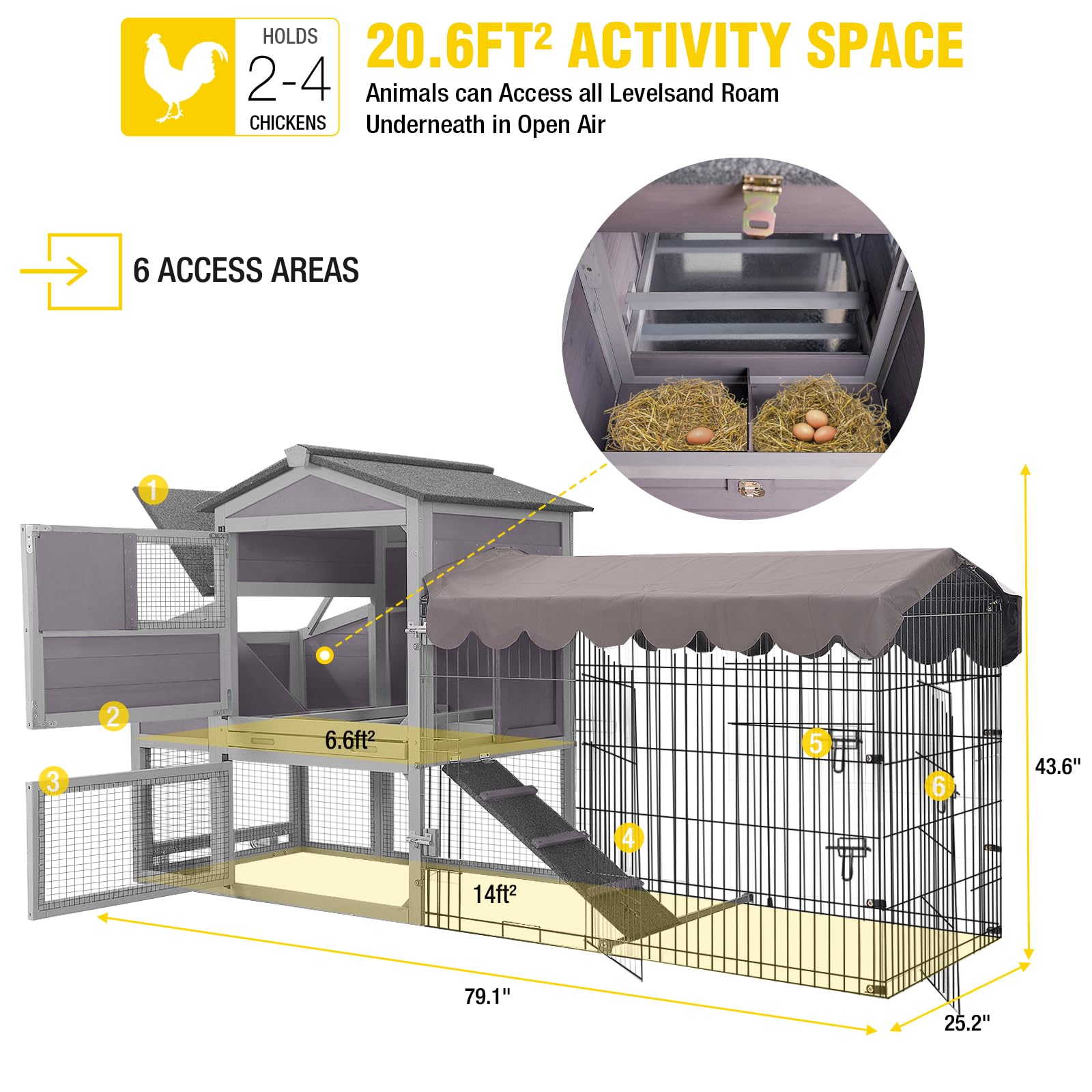 Aivituvin Chicken Coop Mobile with Metal Chicken Run Outdoor Hen House Chicken Tractor with Wheels