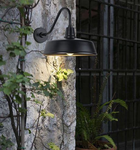 Outdoor Gooseneck Barn Light Fixture with a 15 inch Long Extended Arm - Dusk to Dawn Porch Light