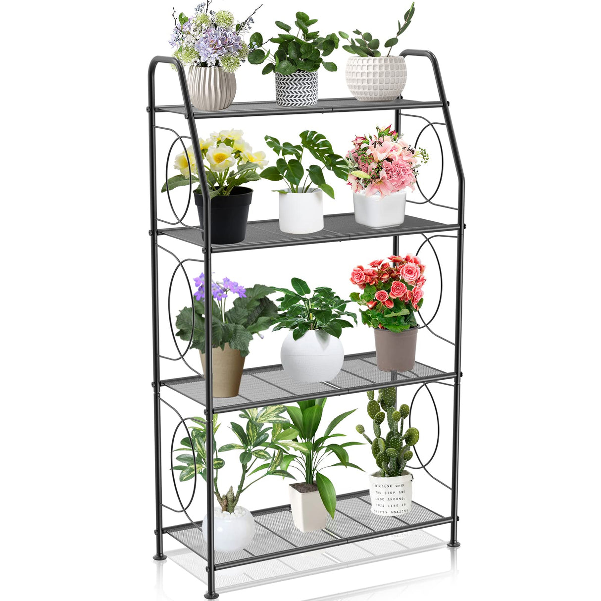 Plant Stand, 4 Tier Plant Shelf for Indoor Outdoor, Heavy Duty Metal Tall Plant