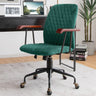 Vintage Green Velvet Office Chair - Adjustable Swivel Desk Chair with Copper Wheels