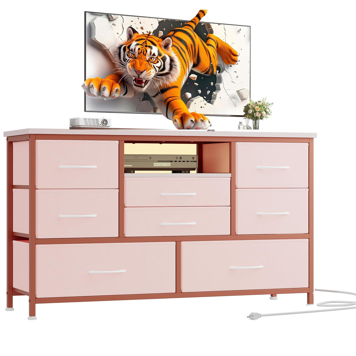 Dresser TV Stand with Power Outlet for 55'' Long TV, Entertainment Center with 8