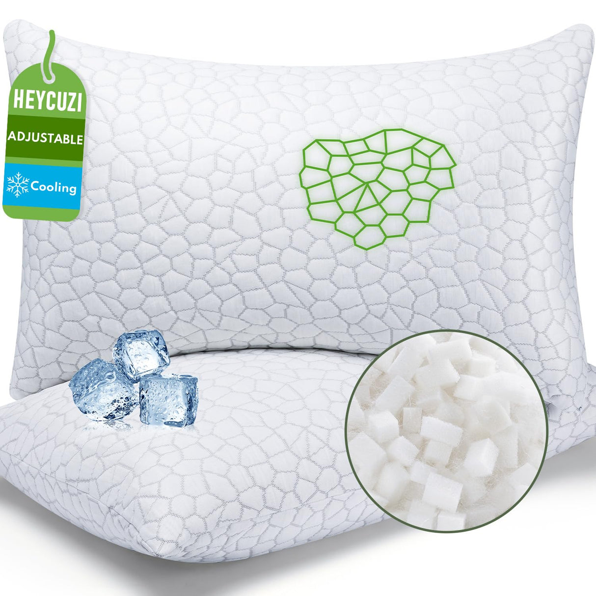 Cooling Pillows Queen Size Set of 2 - Shredded Memory Foam Pillow for Sleeping 2 Pack
