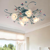 5-Light Ceramic Rose Ceiling Light with Glass Lampshade