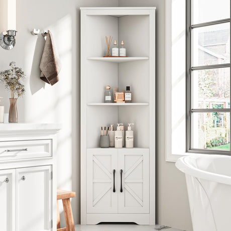 67” Tall Corner Cabinet, Farmhouse Corner Storage Cabinet with Barn Doors and shelves,