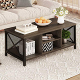 Rustic Coffee Table for Living Room, Farmhouse Dark Wood Center Table