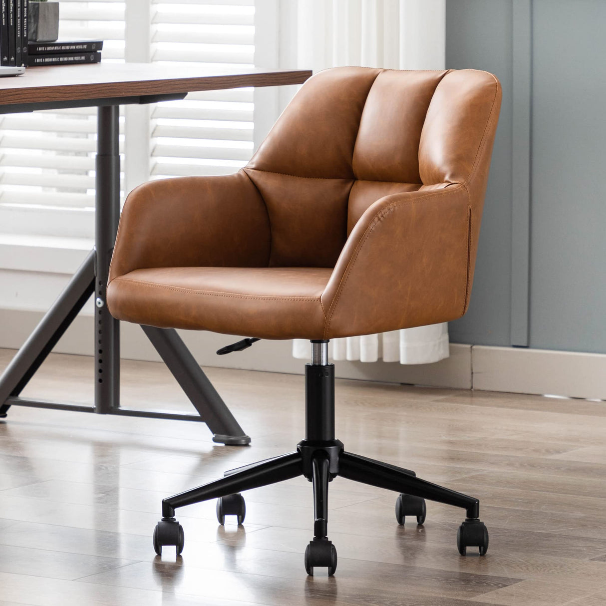 Modern PU Leather Office Chair, Height Adjustable Comfy Desk Chair with Wheels