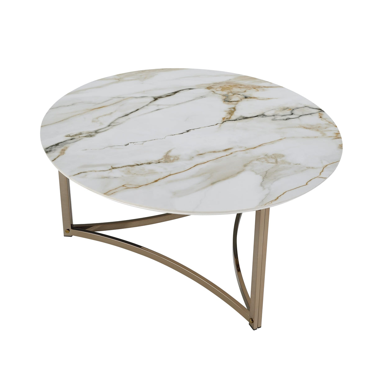 Aziz Contemporary Metal Coffee Table with Stone Top in Champagne Bronze