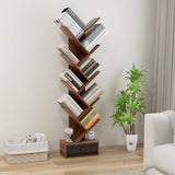 10-Tier Tree Bookshelf with Drawer - 59" Freestanding Space Saving Wooden Bookcase