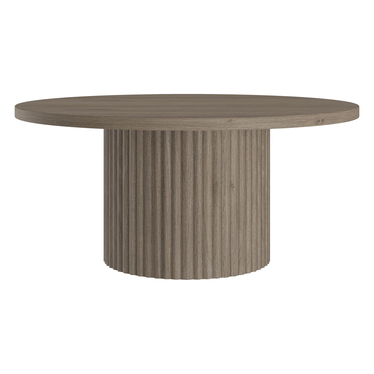 32" Wide Round Coffee Table in Antiqued Gray Oak, for Home, Living Room