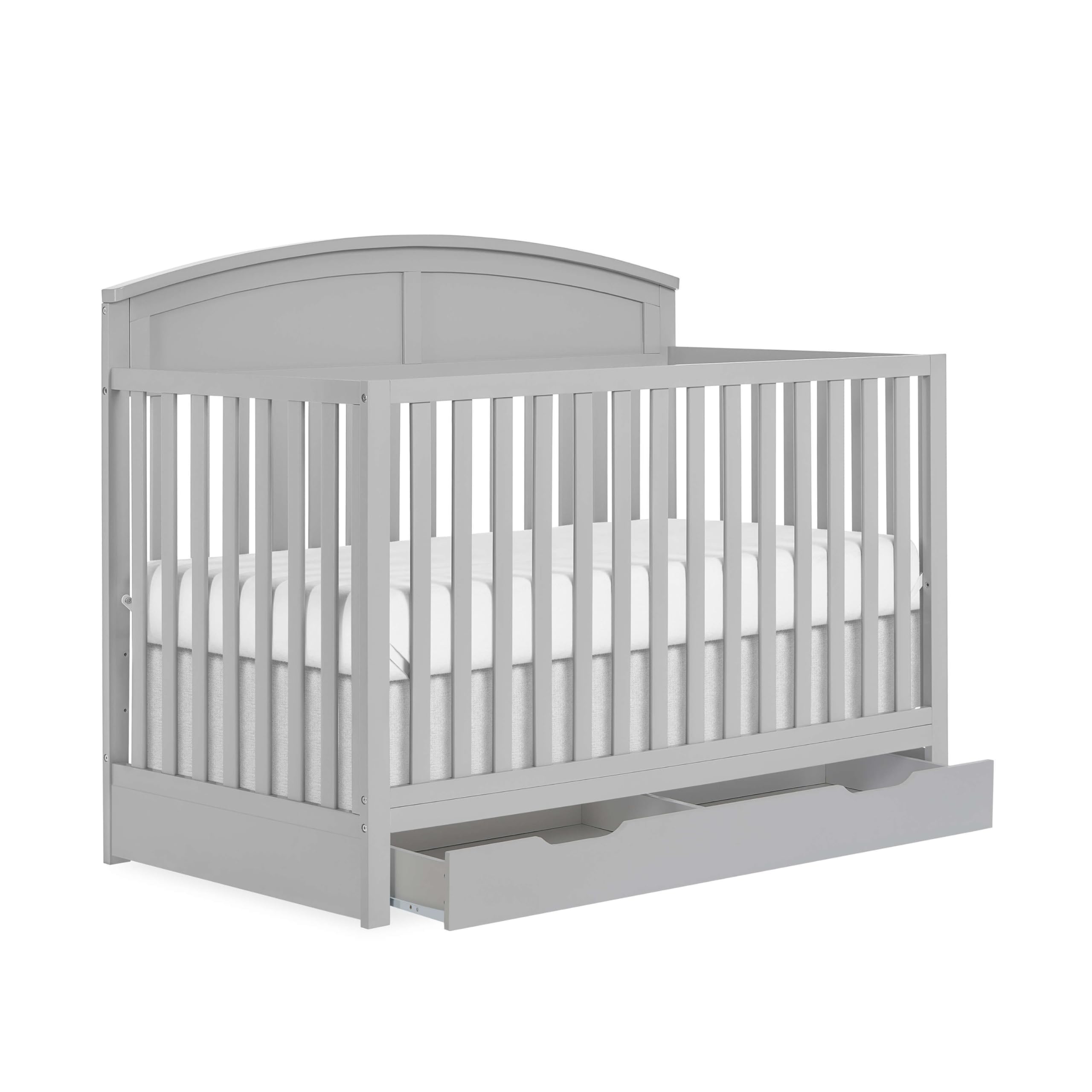 Storybrooke 5 in 1 Convertible Crib with Under Drawer in Pebble Grey